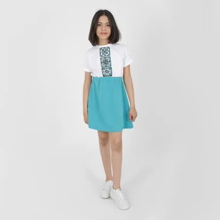Robe fille manches courtes en molleton avec élastique MAJOLIQUE - KONTAKT