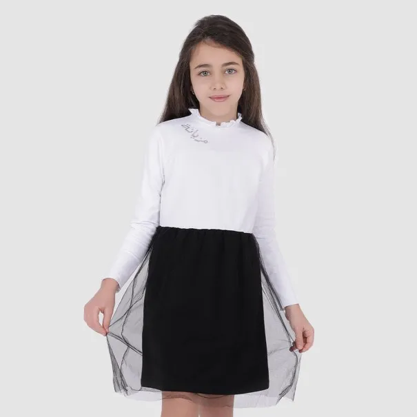 Robe fille manches longues avec volant en tulle - KONTAKT