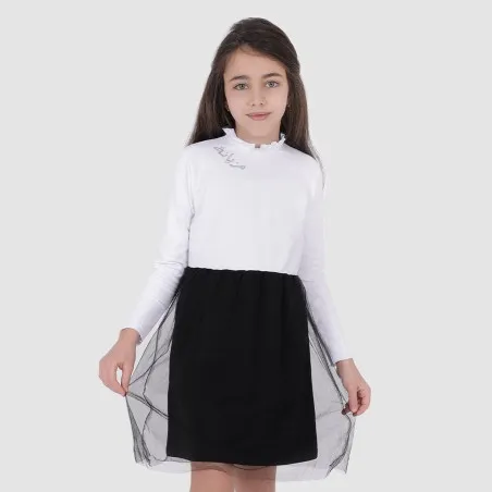 Robe fille manches longues avec volant en tulle - KONTAKT