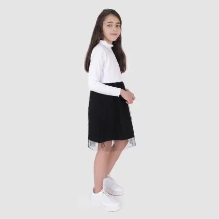 Robe fille manches longues avec volant en tulle - KONTAKT