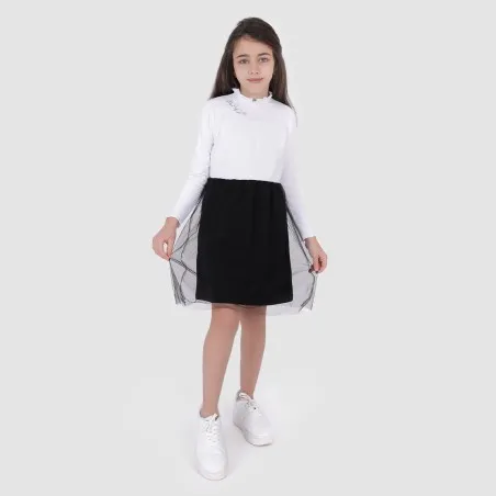 Robe fille manches longues avec volant en tulle - KONTAKT
