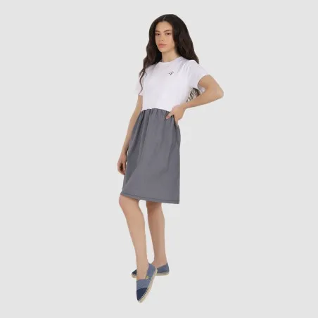 Robe midi femme manches courtes bi-matières - KONTAKT