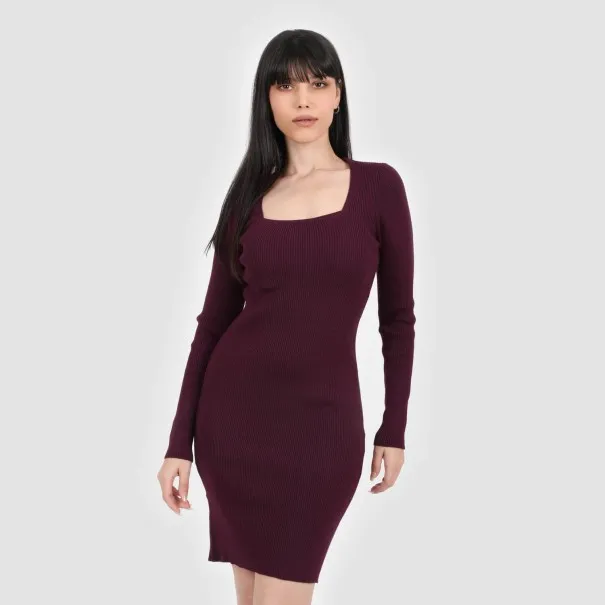 Robe moulante femme col carré en maille fine - KONTAKT