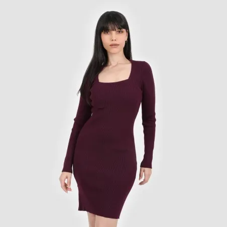 Robe moulante femme col carré en maille fine - KONTAKT