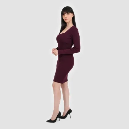 Robe moulante femme col carré en maille fine - KONTAKT