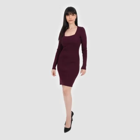 Robe moulante femme col carré en maille fine - KONTAKT
