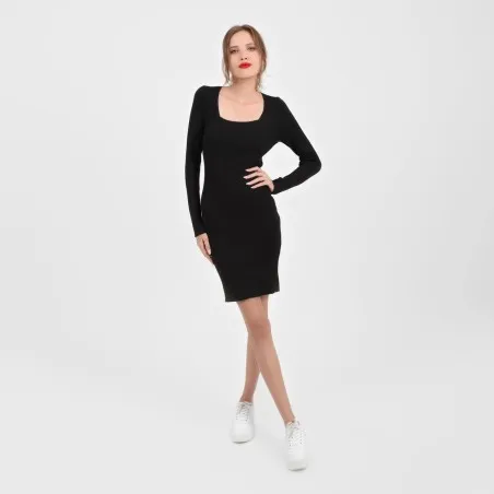 Robe moulante femme col carré en maille fine - KONTAKT