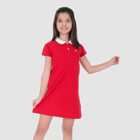 Robe polo fille manches courtes col claudine contrasté - KONTAKT