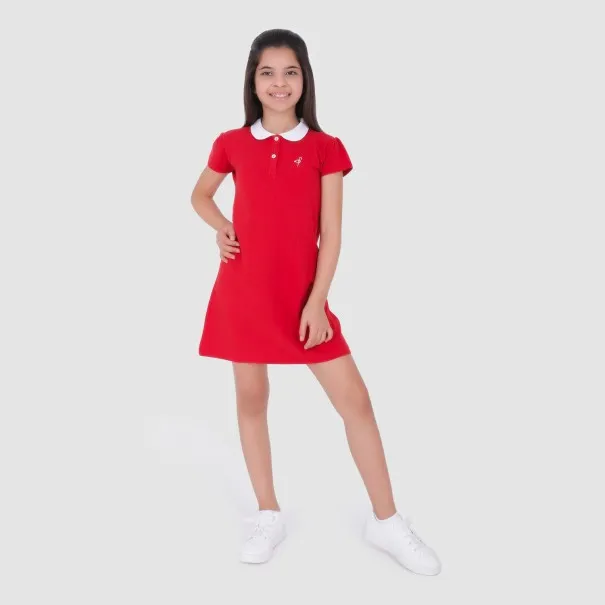 Robe polo fille manches courtes col claudine contrasté - KONTAKT