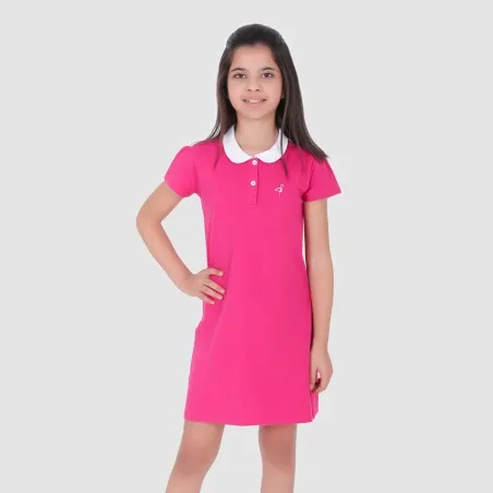 Robe polo fille manches courtes col claudine contrasté - KONTAKT