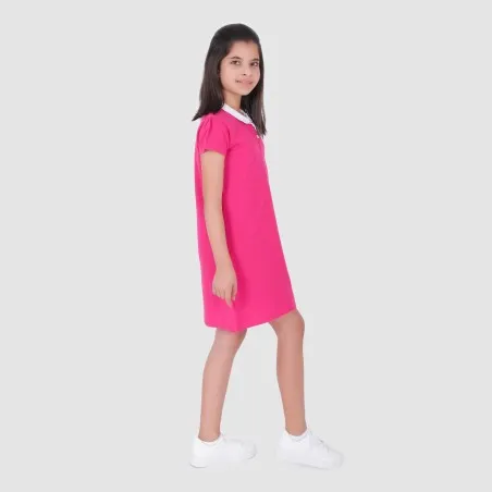 Robe polo fille manches courtes col claudine contrasté - KONTAKT