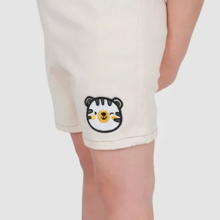 Salopette short bébé en serge de coton avec patch TIGRE - KONTAKT