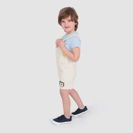 Salopette short bébé en serge de coton avec patch TIGRE - KONTAKT