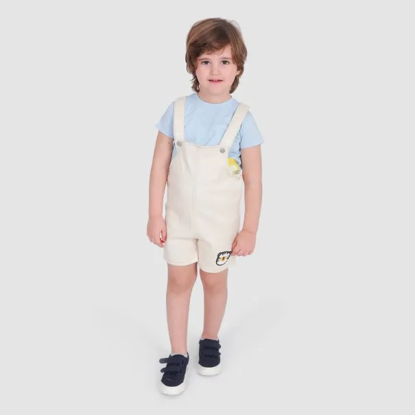 Salopette short bébé en serge de coton avec patch TIGRE - KONTAKT