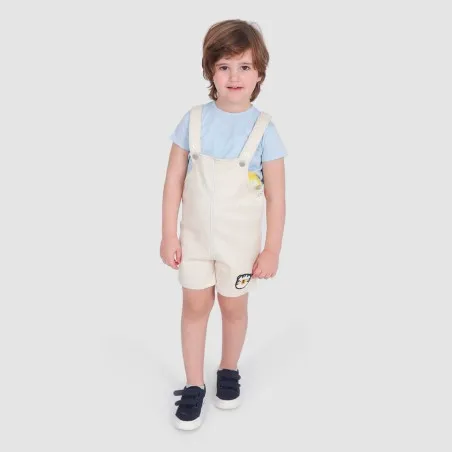 Salopette short bébé en serge de coton avec patch TIGRE - KONTAKT
