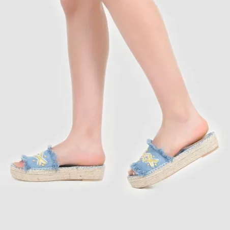 Sandales espadrilles femme en jeans avec motif berbère - KONTAKT