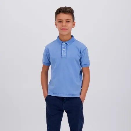 Polo délavé garçon manches courtes avec flamant rose - KONTAKT