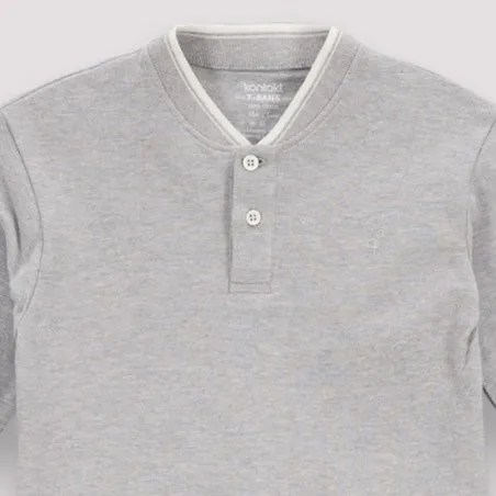 Polo garçon manches longues col mao avec broderie - KONTAKT