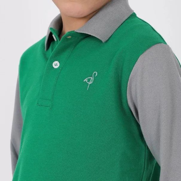 Polo garçon manches longues contrastées et broderie - KONTAKT