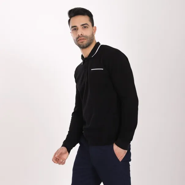 Polo homme manches longues avec poche passepoilée - KONTAKT