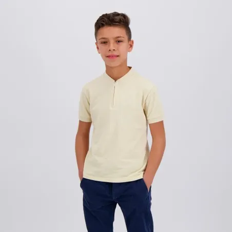 Polo zippé garçon manches courtes col mao avec broderie - KONTAKT