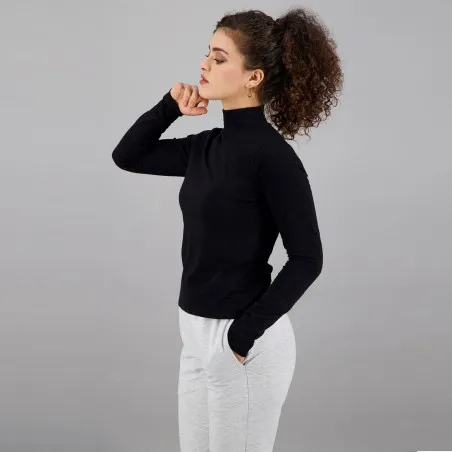 Pull col cheminée femme manches longues en jersey avec broderie - KONTAKT