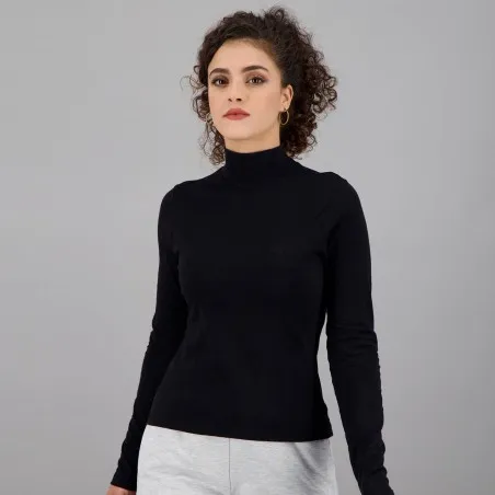 Pull col cheminée femme manches longues en jersey avec broderie - KONTAKT