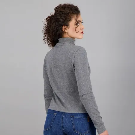 Pull col cheminée femme manches longues en jersey avec broderie - KONTAKT