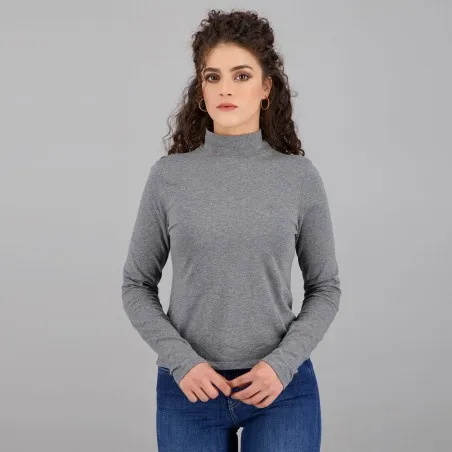 Pull col cheminée femme manches longues en jersey avec broderie - KONTAKT