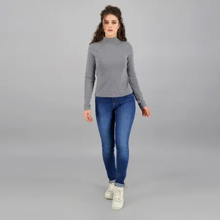Pull col cheminée femme manches longues en jersey avec broderie - KONTAKT