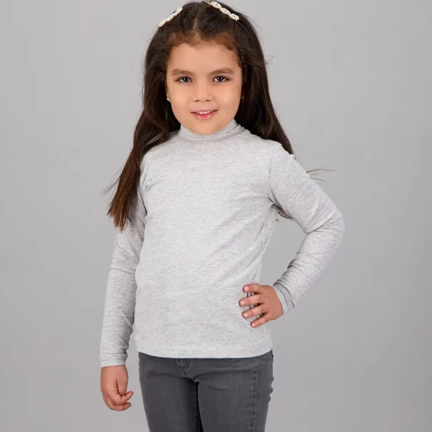 Pull col cheminée fille manches longues en jersey avec broderie - KONTAKT