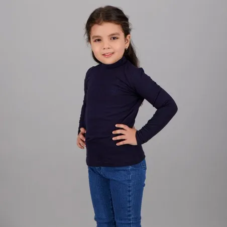 Pull col cheminée fille manches longues en jersey avec broderie - KONTAKT