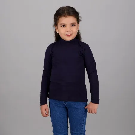 Pull col cheminée fille manches longues en jersey avec broderie - KONTAKT