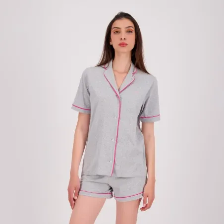Pyjama chemise et short femme manches courtes avec pipping - KONTAKT