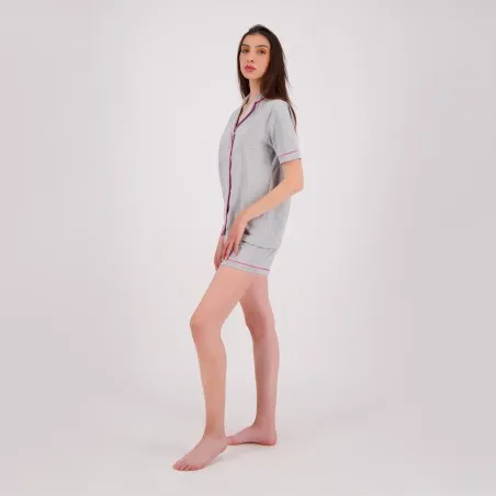 Pyjama chemise et short femme manches courtes avec pipping - KONTAKT