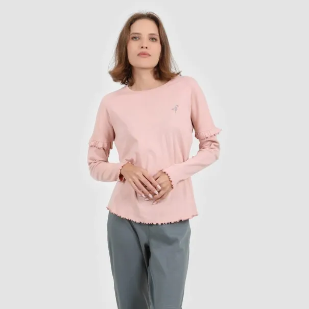 Pyjama côtelé femme manches longues avec volant - KONTAKT