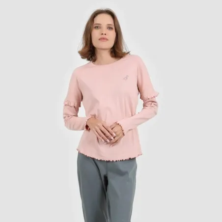 Pyjama côtelé femme manches longues avec volant - KONTAKT