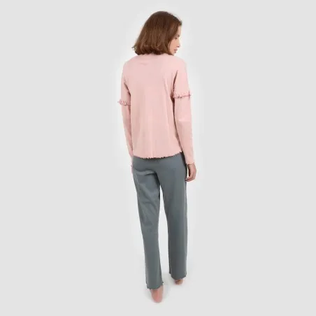 Pyjama côtelé femme manches longues avec volant - KONTAKT