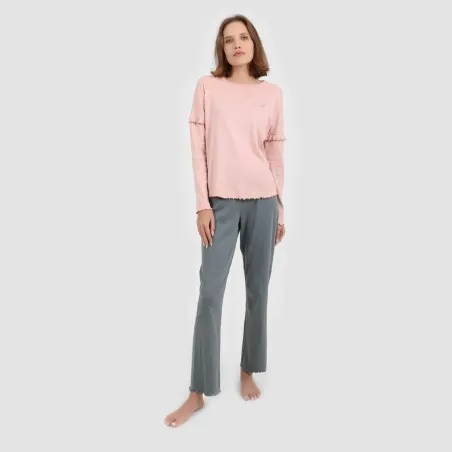 Pyjama côtelé femme manches longues avec volant - KONTAKT