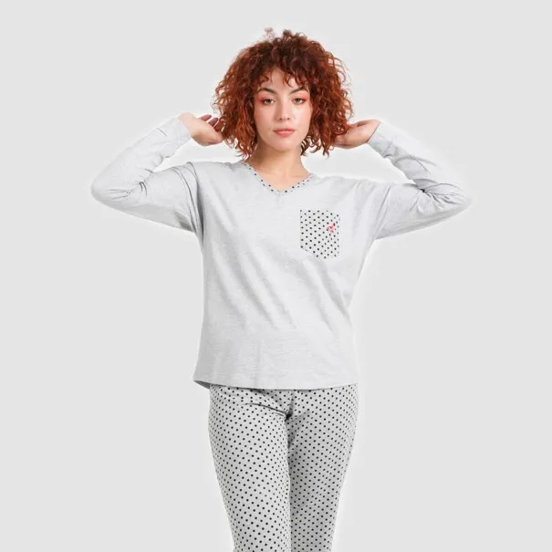 Pyjama femme col V manches longues avec poche - KONTAKT