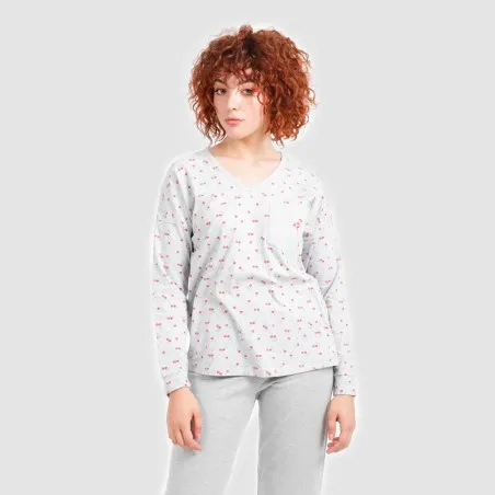Pyjama femme col V manches longues avec poche - KONTAKT