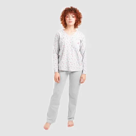 Pyjama femme col V manches longues avec poche - KONTAKT