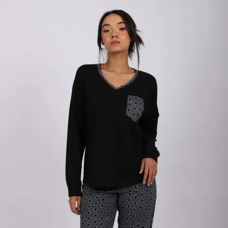 Pyjama femme col V manches longues avec poche - KONTAKT