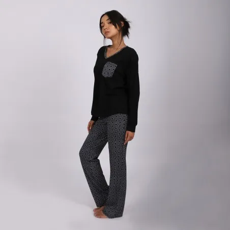 Pyjama femme col V manches longues avec poche - KONTAKT