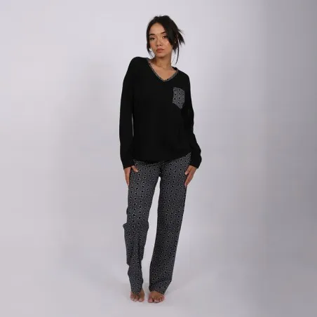 Pyjama femme col V manches longues avec poche - KONTAKT