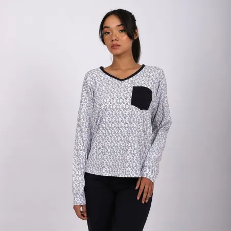 Pyjama femme col V manches longues avec poche - KONTAKT