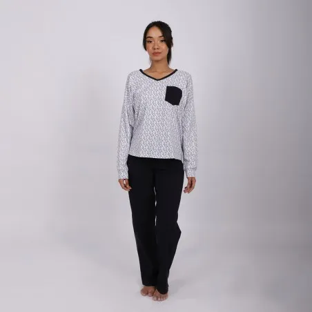 Pyjama femme col V manches longues avec poche - KONTAKT
