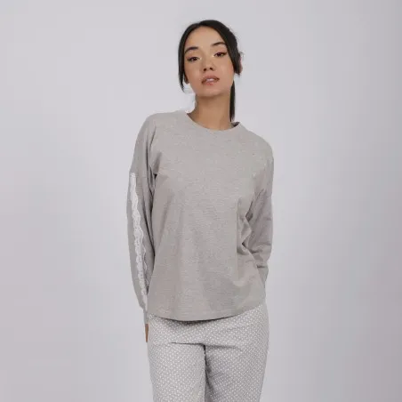 Pyjama femme manches longues avec détail dentelle - KONTAKT