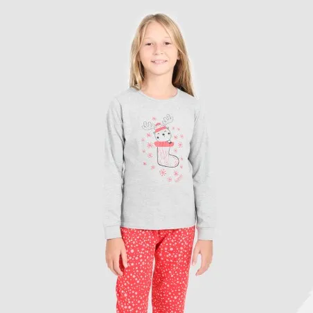Pyjama fille manches longues avec bandes CHAUSSETTE NOËL - KONTAKT