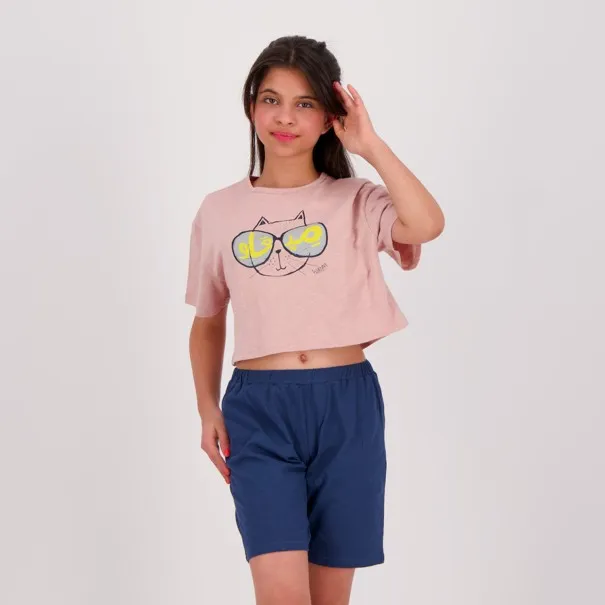 Pyjama fille t-shirt crop et short - KONTAKT